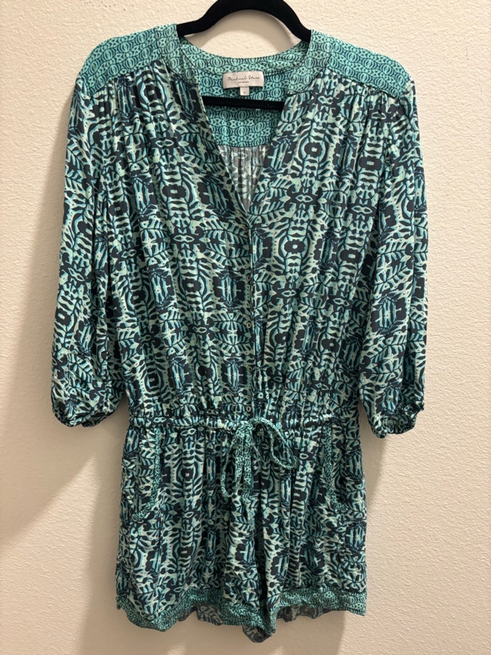 Michael Stars Printed Teal and Black Romper, size S